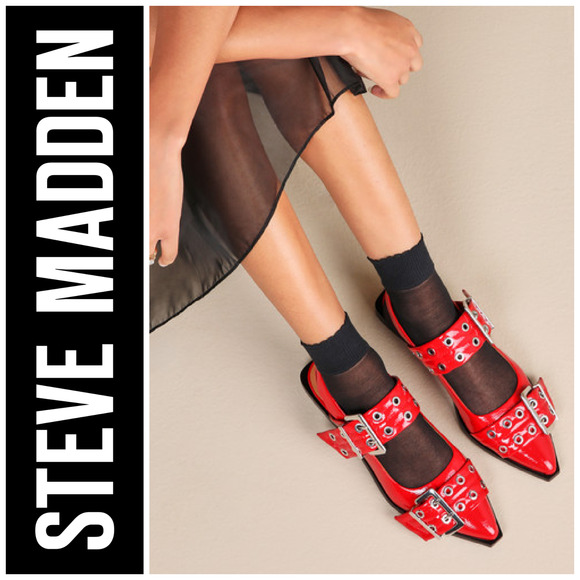NEW Steve Madden Graya Red Patent Angular Slingbacks Flats Sz 8.5 New Wave NIB - Picture 1 of 12